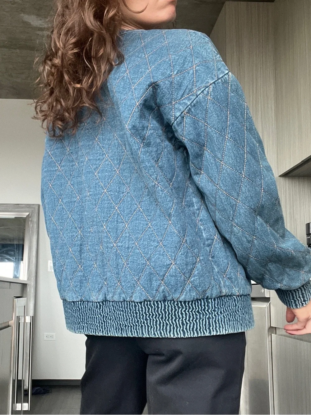 Veronica Beard Quilted Blue Denim Bomber Jacket - Picture 3 of 4